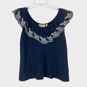 Anthropologie Navy Blue Boho Off the Shoulder Blouse